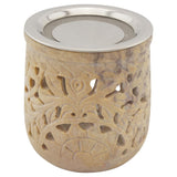 1 x RAW Customer Returns Incense burner made of Indian soapstone with stainless steel sieve and metal disc Design Jamal H 10 cm beige-marbled  - RRP €26.9