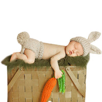 1 x RAW Customer Returns 3 Piece Easter Costume Set Newborn Baby Hat Shorts Carrot Photography Costume Crochet Bunny Jumpsuit Pants 01-Grey 0-12 Months - RRP €24.0