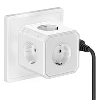 2 x RAW Customer Returns 1.5 m power cube with USB, 3-way multiple socket socket adapter - RRP €76.96