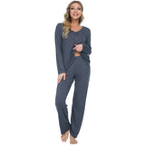 1 x RAW Customer Returns Mnemo Pajamas Women s Soft Knitted Pajamas V-Neck Exquisite Wavy Hem 2-Piece Slim Fit Nightwear Dark Gray S - RRP €29.99