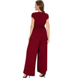 1 x RAW Customer Returns Tanmolo Women s Jumpsuit Elegant Summer Sleeveless V-Neck Overall Wide Leg Romper With Pockets Wine Red, 2XL  - RRP €48.85