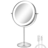 1 x RAW Customer Returns FFowcye 8 Makeup Mirror with Lighting, 1X 10X Magnification, LED Cosmetic Mirror with 3-Color Adjustable Brightness, Touch Control, 360 Rotating Table Mirror, Rechargeable and Wireless - RRP €35.28