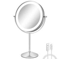 1 x RAW Customer Returns FFowcye 8 makeup cosmetic mirror with lighting, 1X 10X magnifying mirror with light, LED makeup mirror, 3-color adjustable brightness, touch control 360 rotation. - RRP €39.99