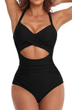 1 x RAW Customer Returns jakloz Swimsuit Women V Neck Lace Up Swimwear Swimsuit Tummy Control Cut Out One Piece Beachwear Swimsuit Black, L  - RRP €34.99