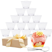 1 x RAW Customer Returns YINVA Mini Dessert Cups 50 Pieces Plastic Dessert Cups 50 Plastic Spoons Reusable Small Trapezoidal Dessert Cups 70ml Weddings Parties - RRP €13.1