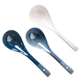 3 x Brand New YARNOW Set of 3 Large Asian Soup Spoons for Matching or Grating Pasta, White and Blue - RRP €82.8