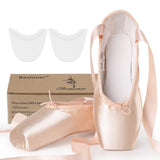 1 x RAW Customer Returns Satin Pointe Shoes Ballet Slippers with Silicone Gel Toe and Ribbons for Women and Girls 38 - RRP €24.99