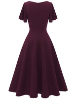 1 x RAW Customer Returns Homrain Women s Bridesmaid Dress For Wedding Guests 1950s Retro Vintage Rockabilly Dress Summer Short Sleeve Dress Festive Knee Length Midi Length Evening Dresses Festive Party Dresses Burgundy M - RRP €51.99