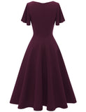 1 x RAW Customer Returns Homrain Women s Bridesmaid Dress For Wedding Guests 1950s Retro Vintage Rockabilly Dress Summer Short Sleeve Dress Festive Knee Length Midi Length Evening Dresses Festive Party Dresses Burgundy M - RRP €51.99