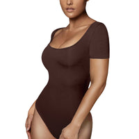 1 x RAW Customer Returns RoomTour Body Women Elegant Short Bodys for women Bodysuit Tops for women String Body Round Collar Brown M - RRP €26.54