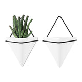 1 x RAW Customer Returns 2PCS Ceramic Hanging Planters, Geometric Wall Planters, Hanging Planter Vase, Flower Pot Wall Decor, Modern Hanging Pots, Triangular Planter, for Home, Bar - RRP €22.49