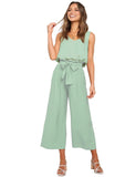 1 x RAW Customer Returns FANCYINN Women 2 Piece Crop Pants Set Wide Leg Wide Strap V Neck Tank High Waist Cropped Paper Bag Pants with Belt Mint Green Top and Wide Leg Pants XL - RRP €29.99