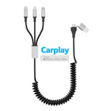 1 x RAW Customer Returns Spiral cable Apple Carplay cable MFi certified, USB C charging cable with data synchronization, USB A USB C to 3-in-1 multi cable type C Lightning Micro fast charging cable short - RRP €14.99