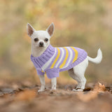 1 x Brand New Small Dog Sweater, Knitted Dog Sweater, Warm Puppy Sweater, Cat Puppy Turtleneck Knit Sweater, Winter Striped Puppy Sweater, Welsh Corgi, Yorkshire Terrier, Chihuahua L, Purple  - RRP €16.8