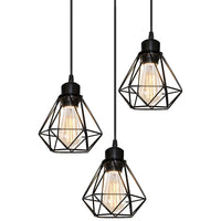 1 x RAW Customer Returns TOKIUS pendant light 3-bulb vintage industrial hanging lamp with geometric design E27 lamp made of iron cage lampshade black hanging lamp for dining table kitchen pendant lamp, roundel  - RRP €37.3