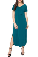 1 x RAW Customer Returns Smallshow Women s Nursing Dress Long Split Elegant Summer Maternity Dresses Teal XL - RRP €34.99