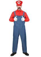 1 x RAW Customer Returns Mrsclaus Men s Super Plumber Costume Adult Carnival Halloween Cosplay Costume Outfit Jumpsuit Shirt Fancy Dress Costume Men with Beard Hat Gloves C044S - RRP €23.18