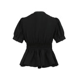 1 x RAW Customer Returns FCCAM Victorian Blouse Women Steam Punk Blouse V-Neck Top Renaissance Blouse Medieval Ruffle Blouse Short Sleeve Gothic Blouse Black L - RRP €36.29