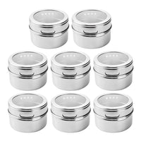 1 x RAW Customer Returns SOLUSTRE 8 Pieces Magnets Spice Jars Stainless Steel Storage Spice Container Clear Top Lid Spice Shaker Organizer with Sticker For Refrigerator Grill Silver - RRP €35.91