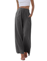 1 x RAW Customer Returns Voqeen Women s Wide Linen Pants Summer Casual Cool Trousers High Waist Elastic Drawstring with Pockets Palazzo Long Beach Pants Loose Vintage Trousers Light and Comfortable - RRP €27.42