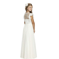 1 x RAW Customer Returns Boho Long Kids Lace Dress Chiffon Dress with Belt and Short Butterfly Sleeves Chic A-Line Communion Dresses Bridesmaid Dresses Flower Girl Dresses for Girls Ivory, 8-9 Years  - RRP €36.29