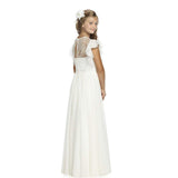 1 x RAW Customer Returns Boho Long Kids Lace Dress Chiffon Dress with Belt and Short Butterfly Sleeves Chic A-Line Communion Dresses Bridesmaid Dresses Flower Girl Dresses for Girls Ivory, 8-9 Years  - RRP €36.29