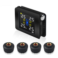 1 x RAW Customer Returns Riloer Car Tire Pressure Monitoring System, Wireless TPMS Connection, with 4 External Sensors, Large LCD Screen, Solar Powered and USB Port - RRP €49.99