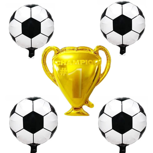 1 x Brand New Football Birthday Decoration, Trophy Foil Balloon with 5 Pieces Football Foil Balloons, for Kids Boys Birthday Baby Shower Football Game Theme World Cup Party Decoration - RRP €7.04