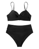 1 x RAW Customer Returns RXRXCOCO Women s Wrap Push Up Bikini Top Tummy Control High Waist Bikini Set Swimwear Black Size L - RRP €36.99