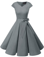 1 x RAW Customer Returns Dresstells Women s Vintage Tea Length Prom Swing Cocktail Party Cap Sleeve Dress - Grey - Small - RRP €41.16