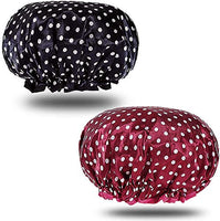 6 x Brand New Shower Cap, Reusable Waterproof Bath Cap 2 Pack Women Elastic Large Showe Caps Women Hair Protection for Women Shower Spa Salon Polka Dots Red Black - RRP €108.0