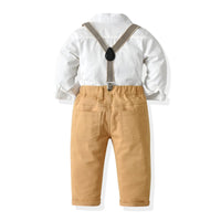 1 x RAW Customer Returns Baby Gentleman Clothing Sets and Coordinates 4 Pieces Shirt with Bow Suspenders Trousers Formal Suit Children Boys Clothing Set 6 Months 6 Years 18-24 months, White khaki  - RRP €31.7