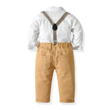 1 x RAW Customer Returns Baby Gentleman Clothing Sets and Coordinates 4 Pieces Shirt with Bow Suspenders Trousers Formal Suit Children Boys Clothing Set 6 Months 6 Years 18-24 months, White khaki  - RRP €31.7