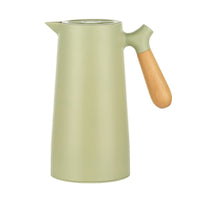 1 x RAW Customer Returns Webao thermos flask 1l coffee pot with wooden handle, glass insert, quick tip closure, insulated jug for coffee, tea and water, light green - RRP €24.48