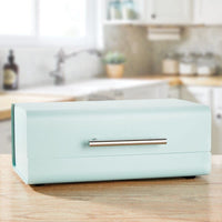 1 x RAW Customer Returns mDesign metal bread box stylish bread box in vintage style storage box with lid for baked goods and much more mint green - RRP €32.65