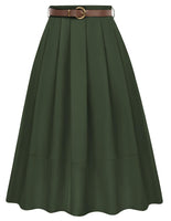 1 x Brand New Women s Pleated Skirt Elegant A-Line High Waist Midi Skirt with Pockets Leisure Party Army Green L - RRP €36.82