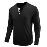 1 x Brand New SwissWell Men s Henley Long Sleeve Shirts Long Sleeve Casual Button Down Cotton Shirt with Chest Pocket Spring Black M - RRP €36.29