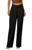 1 x RAW Customer Returns Feziakuk Women s Palazzo Trousers Plain Wide Leg Trousers Casual Fabric Trousers Fashion Button Suit Trousers Casual Trousers Black L - RRP €36.29