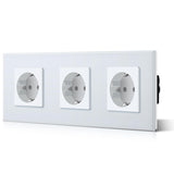 1 x RAW Customer Returns BSEED Schuko socket 3 compartment EU standard Triptych wall socket 16Amp 250V extension sockets crystal glass plate 228mm white - RRP €16.97