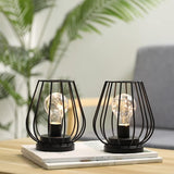 1 x RAW Customer Returns TRIROCKS Set of 2 Battery Operated Lamps Made of Metal 17 cm High Living Room Mini Cage Shape Wireless Table Lamp Battery Lanterns with Warmer Fairy Lights Light Bulb for Indoors Outdoors Black  - RRP €35.99