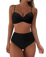 1 x RAW Customer Returns RXRXCOCO Women s Wrap Push Up Bikini Top Tummy Control High Waist Bikini Set Swimwear Black Size L - RRP €36.99