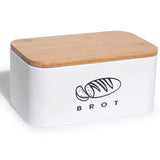 1 x RAW Customer Returns Theo Cleo bread boxes with lid, lid made of ecological bamboo, can be used as a cutting board, spacious retro bread box made of metal, store bread for a long time and keep it fresh 30cm 18cm 14cm white - RRP €28.57