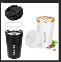 1 x RAW Customer Returns ERBO coffee mug to go, stainless steel thermal mug, leak-proof coffee cup with lid, coffee cup thermal mug for on the go, environmentally friendly, white black 380ml - RRP €21.17