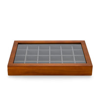 1 x RAW Customer Returns Oirlv Solid Wood Earrings Jewelry Storage Box Bracelet Necklace Jewelry Display Box Transparent Cover Jewelry Storage Box Home Dark Gray 24 Grids  - RRP €70.58