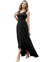 1 x Brand New Meetjen Evening Dress Long Chiffon Dress Women Elegant V-Neck Lace Dress for Wedding Guest Cocktail Party Dress Black XL - RRP €46.38