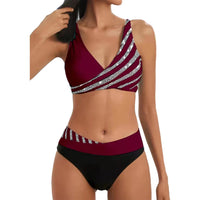 1 x RAW Customer Returns DURINM Women s Two-Piece Bikini Set Women s Push Up Bikini Sets High Waist Swimwear Cross Swimsuit Sets Sport Two-Piece Swimwear with Contrast Trim - RRP €39.99