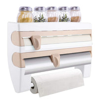 1 x RAW Customer Returns Cocoarm Wall Roll Holder with Spice Rack Kitchen Roll Holder Wall Cling Film Storage Rack Kitchen Cling Film Tissue Storage Rack Paper Holder Foil Cutter Khaki  - RRP €31.39