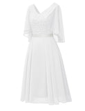 1 x RAW Customer Returns Dressystar women s wedding dress A line glitter dress women s party sequins shawl sleeves V-neck short wedding dresses wedding white L - RRP €57.47