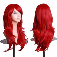 1 x RAW Customer Returns Colorfulpanda High quality cosplay costume red wig for women, long full, curly waves, heat resistant. Side parting bangs, fashion glamorous hairpiece with free wig cap, 70cm - RRP €15.99