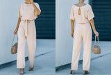 1 x RAW Customer Returns HAPPY SAILED Women s Long Sleeve O-Neck Elegant Long Jumpsuit Overall Trouser Suit Playsuit Romper Apricot, XXL - RRP €50.41